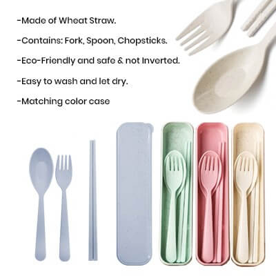 FREEMIUMS 3-in-1 Colour Eco-Wheat Cutlery Set GTTB022-F072