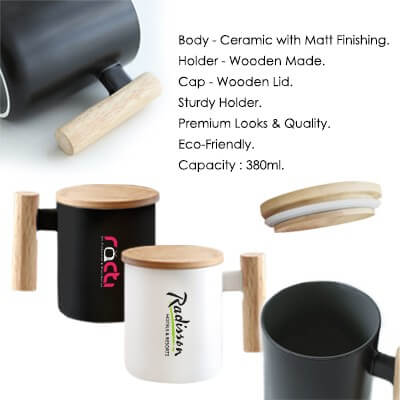 FREEMIUMS MOKKA Ceramic Wooden Handle Mug - 380ml GTDW058-F072 WOODEN CAP CERAMIC MUG (380ml) GTDW058