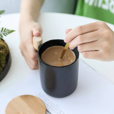 FREEMIUMS GTDW058-5 MOKKA Ceramic Wooden Handle Mug - 380ml