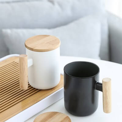 FREEMIUMS GTDW058-6 MOKKA Ceramic Wooden Handle Mug - 380ml