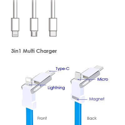 FREEMIUMS GTEG12-4 USB 3-in-1 Charging Cable Magnet Key Chain
