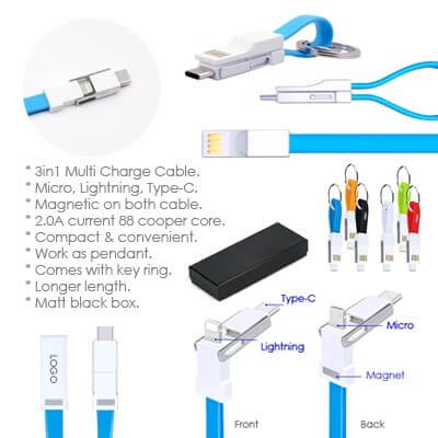 FREEMIUMS GTEG12-9 USB 3-in-1 Charging Cable Magnet Key Chain