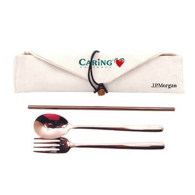 FREEMIUMS GTTB011-1 3-in-1 Rose Gold Cutlery and Straw Canvas Set