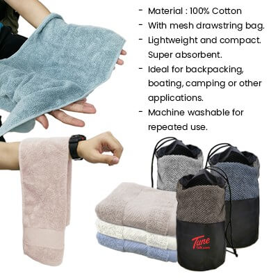 FREEMIUMS GTTW10-08 Pure Cotton Towel with Drawstring Pouch (74x34) - 100g