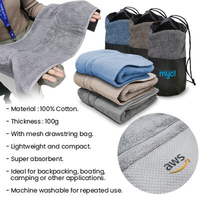 FREEMIUMS GTTW12-8 Pure Cotton Towel with Drawstring Pouch 2 (74x34) - 100g