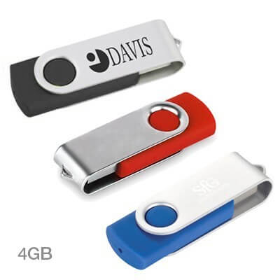 FREEMIUMS GTUSB012-RS-3 Metal Swivel Rubber Coated USB Flash Drive - 8GB