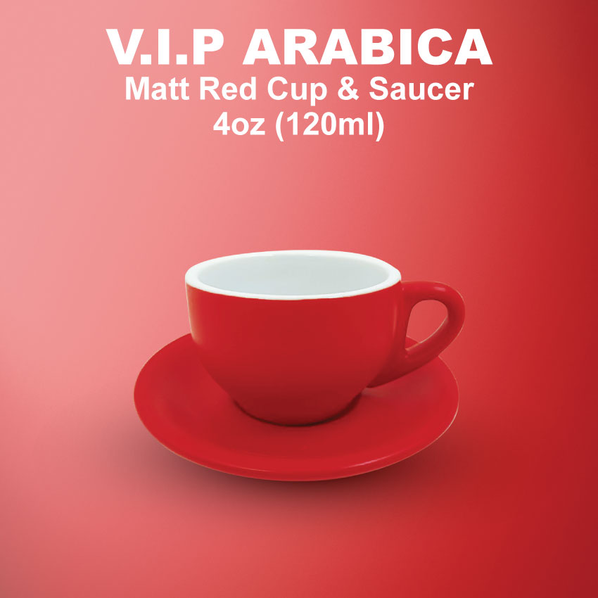 FREEMIUMS VIP ARABICA MATT RED CUP & SAUCER 4OZ-F001 VIP ARABICA MATT RED CUP & SAUCER 4OZ-F001