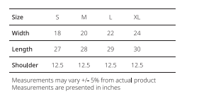 Freemiums Size Chart